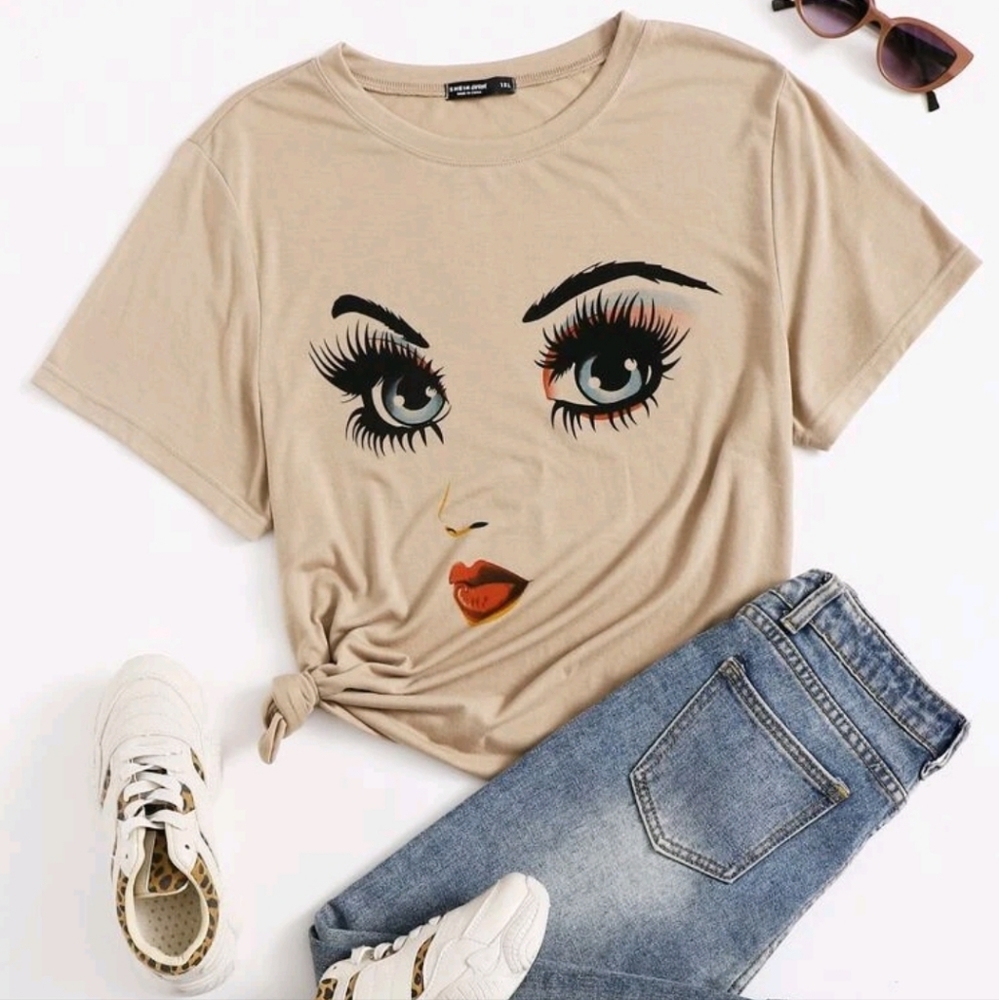 SHEIN | Tan Glam Face T-shirt